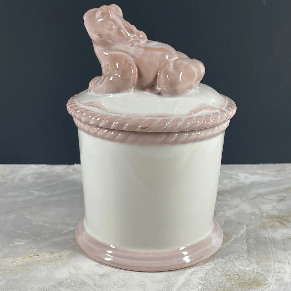 DEMDACO Perennial Friends Frog Ceramic Canister Jar Pink White Girls Nursery MCM